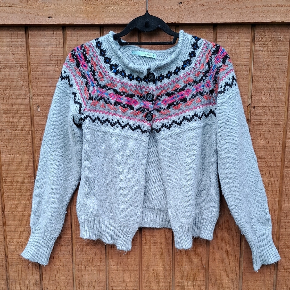 Maurices Gray and Pink Fair Isle Cardigan Sweater